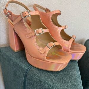 Peachy pink urban outfitters straps irridescent sandals size 7